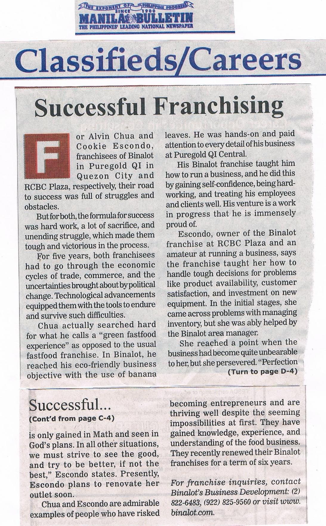 Succesfull Franchising, July 14, 2013, Manila Bulletin